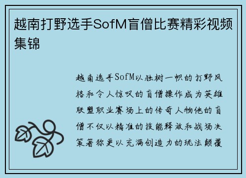 越南打野选手SofM盲僧比赛精彩视频集锦